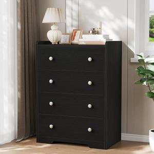 Furnulem 4-Drawer Dresser for Bedroom - Fluted Wood Chest of Drawers Closet Storage Cabinet Organizer for Bedroom, Living Room, Hallway & Office