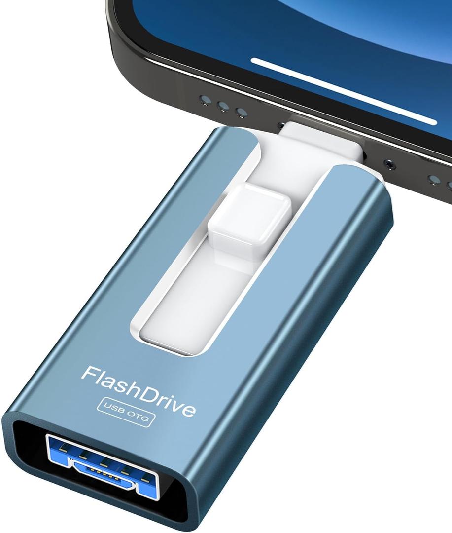 256GB USB Flash Drive for Phone and Pad, Photo Stick High Speed External USB Thumb Drives Photo Storage Memory Stick for Save More Photos and Videos (Blue, 256GB) (A-256GB, Blue)
