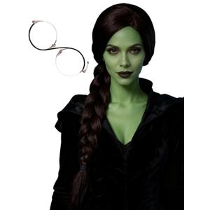 Dark Brown Braid Witch Wig and Glasses Witch Costume Wigs 31.5'' Synthetic Hair for Women Halloween Party