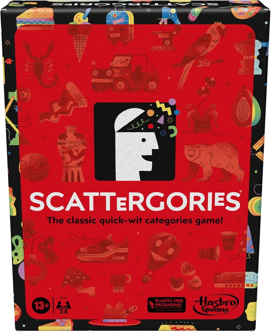 Hasbro Gaming Scattergories Classic Game, Party Game for Adults and Teens Ages 13 and up, Board Game for 2+ Players (Tall)