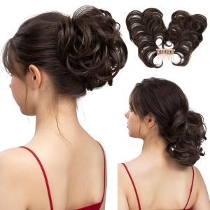 Messy Bun Hair Piece Side Comb Clip in Hair Bun Hairpiece for Women Short Natural Straight Versatile Adjustable Styles Easy Hair pieces (Dark Brown-C)