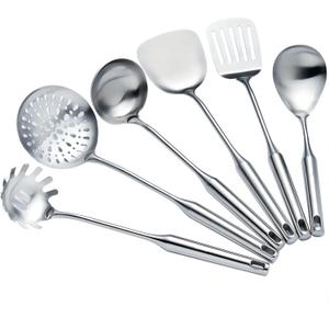 Cooking Utensils Set Stainless Steel Kitchen Metal Serving Utensils Set of 6 Pcs-Wok Spatula Ladle Set, Slotted Skimmer, Pasta Server, Serving Spoon, Slotted Spatula Tunner,Dishwasher Safe