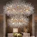 Wellmet Firework Chandelier 2 Tier 38 inch, Modern Crystal Chandelier Gold Dandelion Light Fixture, Mid Century Round Ceiling Lighting for Dining Room, Foyer, Living Room, Bedroom, Hallway, Entryway