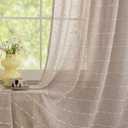 Faux Linen Farmhouse Curtains for Living Room Striped Greige Curtain 63 Inch Length Rod Pocket Light Filtering Semi Transparent Bedroom Curtains Drapes 2 Panels Set for Kitchen 52"W x 63"L