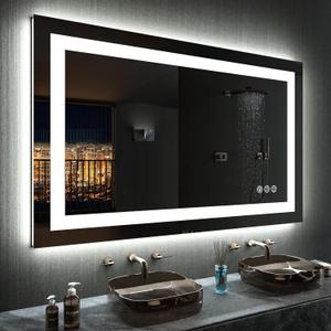 LOAAO 40X30 RGB LED Bathroom Mirror with Lights for Bathroom, Anti-Fog, DimmableMultiple Light Modes, RGB Backlit + Front Light, Memory Function, Tempered Glass