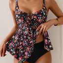 Aidonger Tankini Swimsuit for Women Tummy Control Two Piece Bathing Suit V Neck Flowy Swimwear Top with Bottom (Black, XL)