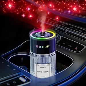 Smart Car Air Freshener with Auto Sensor, Car Aroma Diffuser with RGB Music Syncing Light & Starry Sky Projection, Up to 120 Day Use, 120ML Capacity, Scent: No.01-Classic Cologne