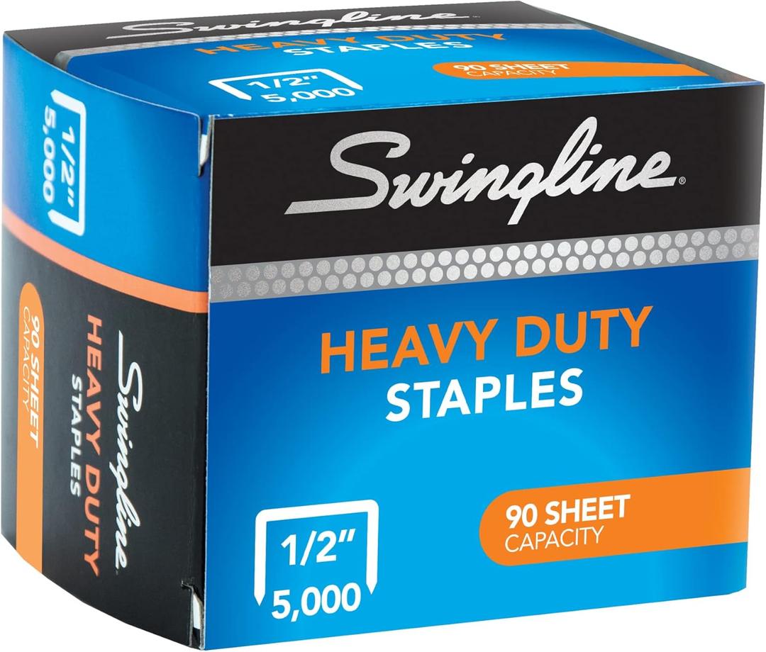 Swingline Staples, Heavy Duty for Desktop Staplers, 1/2" Length, 100/Strip, 5000/Box (79392)