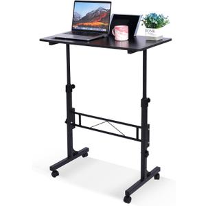Standing Desk Adjustable Height, Mobile Stand Up Desks with Wheels Small Computer Desk Rolling Desk, Portable Laptop Desk Black Standing Table Sit Stand Home Office Desks 16"x31.5" Height 27"-43.5"