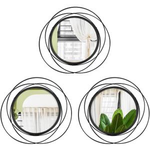3 Set 13 inch Black Circle Mirrors Wall Decor Iron Frame Wire Mirror Metal Circular Mirror Home Decor Hanging Mirrors for Room/Bedroom/Bathroom/Entryway