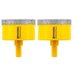 Dry Diamond Core Drill Bit,HIGHDRIL 2pcs Diameter 60mm 2-3/8" with Triangle Shank Vacuum Brazed Hole Saw for Concrete Granite Marble Glass Porcelain Tile Masonry Brick