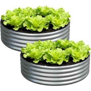 Foxlang 4x4x1ft(2 Pack) Galvanized Round Raised Garden Bed,Outdoor Planter Box Metal Patio Kit Planting Bed for Vegetables Flowers Herb,Silver