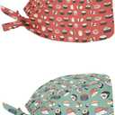 Babrukda 2 Pack Scrub Cap with Sweatband Adjustable Tie Back Turban Hat Headgear Beanie for Women Men Working Cap (One Size, Cute Sushi)