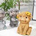 2 Pack Highland Cow Brown DecorScottish Highland Cow Decor Resin Sculpture, Highland Cow Figurine Gifts Decorations Home Farmhouse Tiered Tray Decor Home Kitchen Desk Decor Decor(Brown,Holding Flower