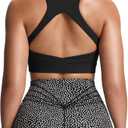 Aoxjox Women's Workout Sports Bras High Impact Fitness Backless Padded Training Gym Khloe Bra Yoga Crop Tank Top (Black, Medium)
