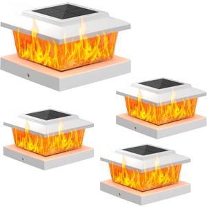 VOLISUN Solar Fence Post Lights 4pack, White Solar Deck Cap Flame Light Outdoor Waterproof, High Brightness Flickering Flame SMD LED Lighting, for 4x4 Wooden/ 4x4 5x5 Vinyl Post