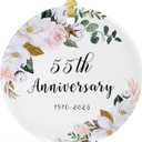 SIABERTERL 55th Anniversary Ornament 2025,55th Anniversary for Couple Parents,55 Years Anniversary Ceramic Ornament for Home Weddings with Ribbon and Love Color Gift Box