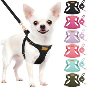 Lukovee No Pull Small Dog Harness and Leash Set - Adjustable Lightweight Soft Puppy Vest, Step-in Pet Harness with 49in Leash for Daily Walking Small Medium Dogs (Black, S)