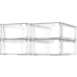 4 Pack Clear Stackable Storage Drawers, 3.95" H Easily Assemble Acrylic Organizer Bins - Multi-Use for Make up, Closet, Pantry, Bathroom, Medicine, Kitchen Cabinet & Undersink Organization