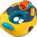 Cute Child Kids Inflatable Pool Float PVC Summer Swim Float Air Bed Lake Boat Swimming Floats with 2 Handles Surfing Raft Bodyboard Floating Mattress Seat Swim Ring for Girls Boys 1-5 Years (Yellow, Car Style)