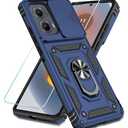 SunStory Compatible with Motorola Moto Edge 2024 Case with HD Screen Protector & Slide Camera Cover & Rotated Ring Kickstand, [Military-Grade] Phone Case for Moto Edge 2024, Blue