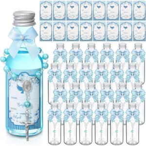 12 Sets Catholic Holy Water Bottle Baptism Rosary Set Baptism Favors 1.7oz Christian Water Container Empty Glass Holy Water Bottle for Easter Party Church Wedding Table Newborn (Blue)