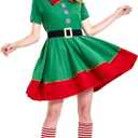 yajuntang Womens Christmas Elf Holiday Costumes Dress and Hat sock for Women (Medium, Green)
