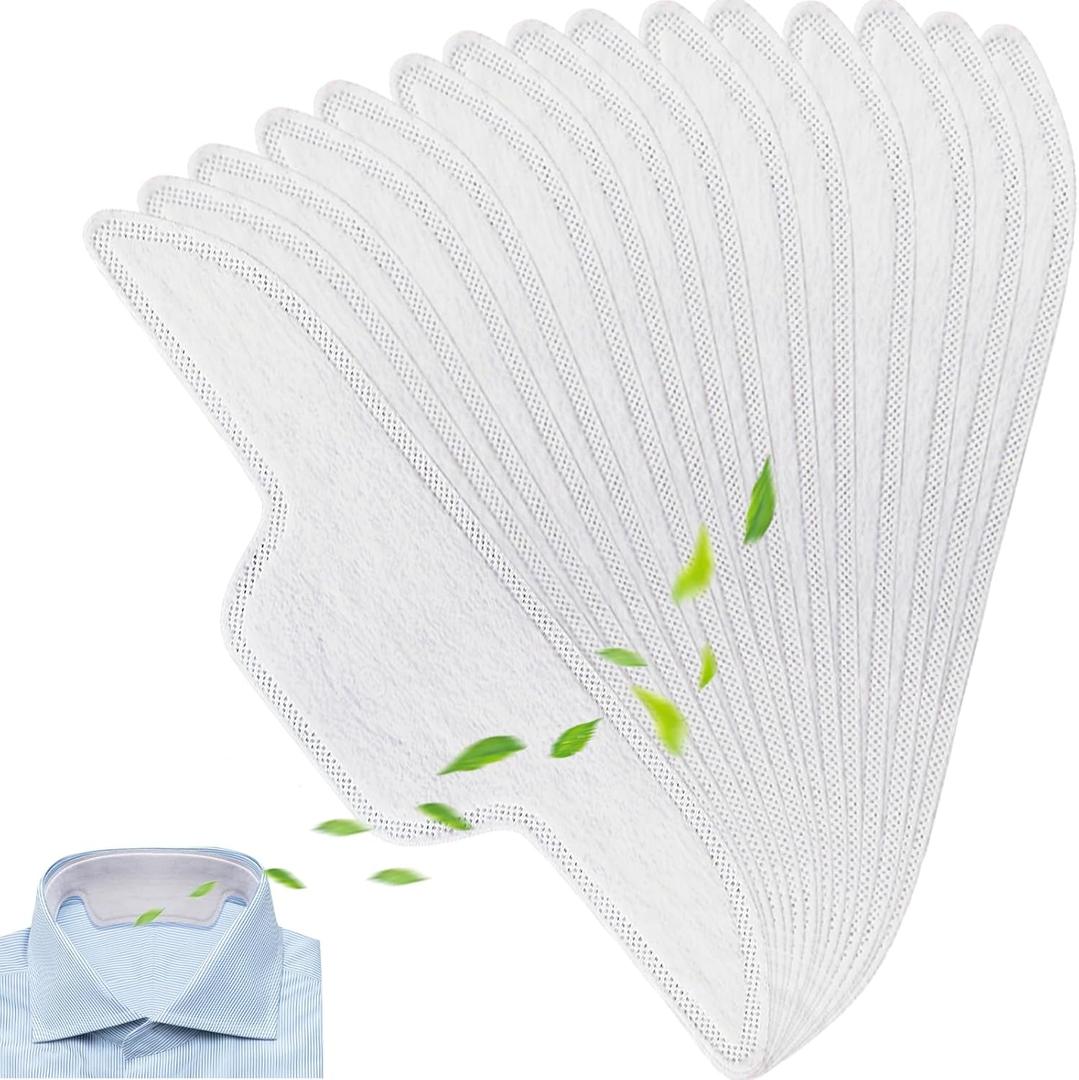 50Pcs Sweat Pads for Collar Protectors for Mens Shirts, Disposable Women Hat Sweat Liner Protection Baseball Cap, Golf Hats - Self-Adhesive (White)
