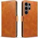 Compatible with Samsung Galaxy S25 Ultra - 2025 Shockproof Nappa Leather Wallet Case with RFID-Blocking, Ultra-Thin Design, Horizontal Stand for Samsung Galaxy S25 Ultra (Light Khaki)