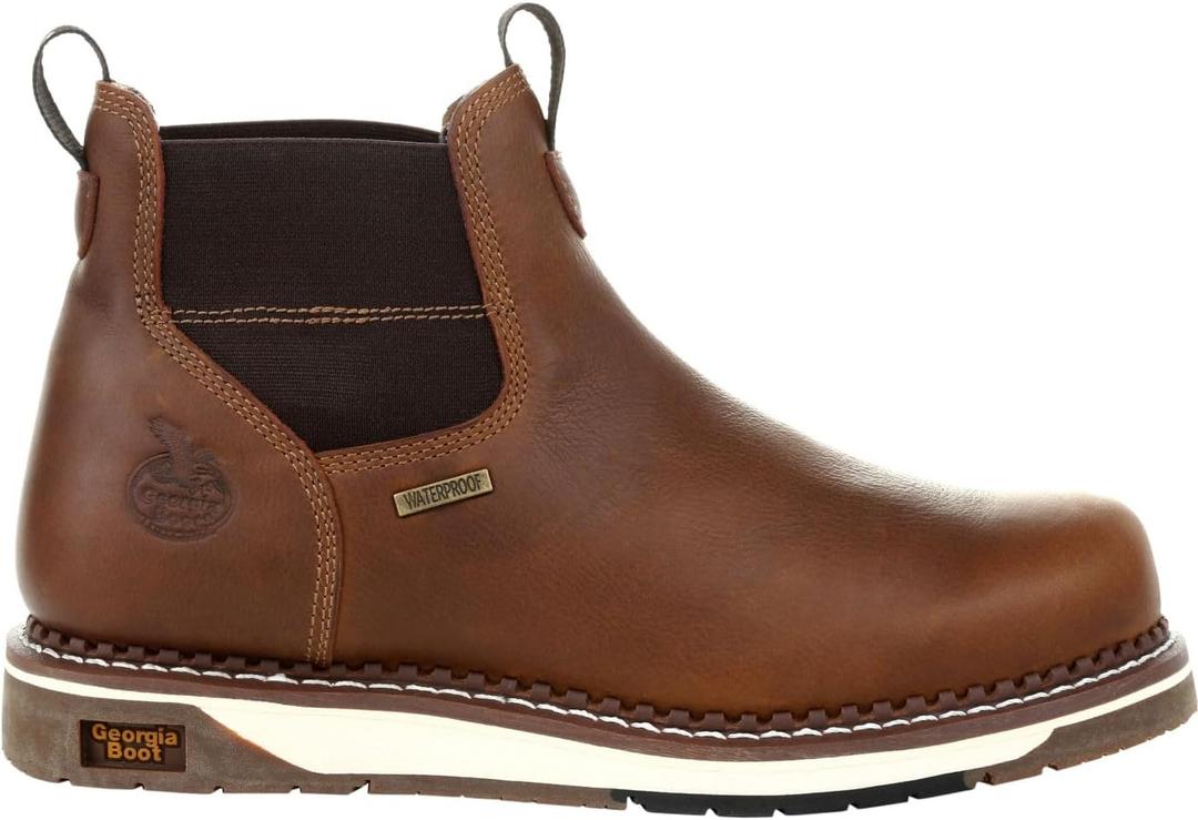 Georgia Boot AMP LT Wedge Waterproof Chelsea Work Boot, Brown, Size 7(M)