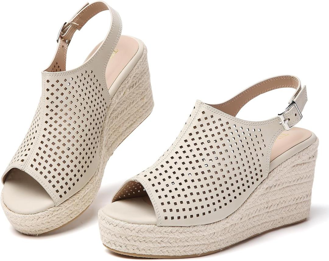 Tilocow Espadrilles Wedges for Women Open Toe Ankle Strap Platform Dressy Casual Sandals Travel Slides, 6.5