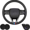 3 Pack Nappa Leather Car Steering Wheel Cover Fit for Toyota Corolla 2025 2024 2003-2023 Accessories, Non-Slip and Breathable, Universal 14.5-15 Inch, Black