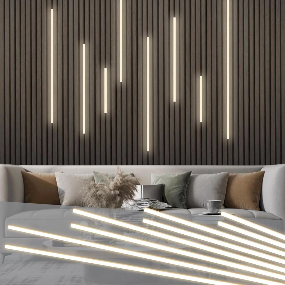 Gaahing 8pcs Recessed Linear Lighting Fixtures 200"/5.08M, 3000K Warm White LED Strip Light Kit with Touch Control & Self-Adhesive  Easy Installation for Slat Wall Panels, Under Cabinet