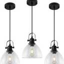 Kitchen Pendant Lighting Over Island 3 Pack, 7.5” Black Pendant Lights Kitchen Island, Farmhouse Industrial Glass Pendant Light with Seeded, Hanging Light Pendants for Dining Room, Bar, Cafe