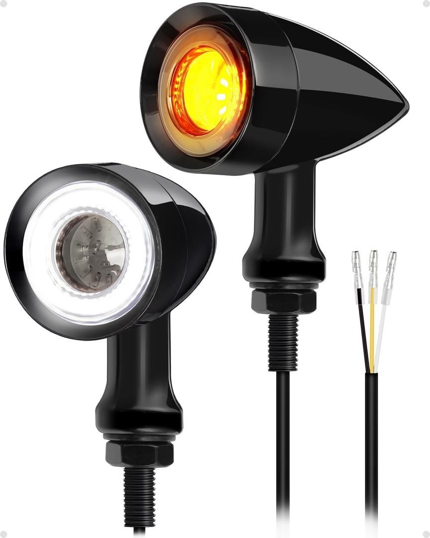 Benlari Motorcycle Bullet 48 LEDs Front Turn Signal Light SMD Blinker Indicator Fit for Honda Yamaha Suzuki Kawasaki Harley Sportster(Black/White and Amber Light)