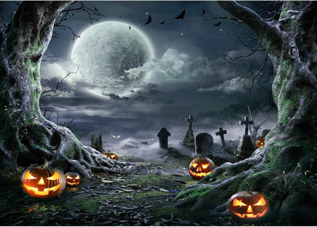 SJOLOON Halloween Backdrop for Photography Horror Background Scary Pumpkin Moon Backdrop for Party Decoration Supplies Studio Props 11897 (8x6FT)