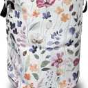 Watercolor Floral Laundry Basket Foldable With Handles Tote Bag Oxford Cloth Cute Flowers Laundry Hamper Clothes Storage Bucket Toy Organizer 18.9" x 16.5" For Bathroom/Laundry/Bedroom