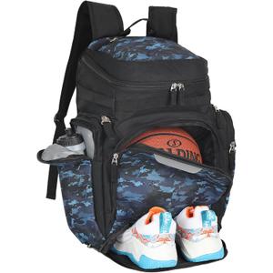 Goloni Basketball Backpack,Large Sports Bag with Ball Compartment & Shoe Compartment for Basketball, Soccer, Volleyball,Gym (Lake Camo)