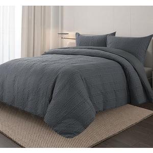 120x120 Extra Large King Size Waffle Duvet Cover, Microfiber Duvet Cover Set, King Size Gray Duvet Cover, Bohemian Style, 3 Piece Set