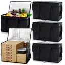 2 x Maxcheck 2 Pcs Insulated Bags for Food Delivery XXXL Large Capacity Hot Grocery Tote Bag Reusable Warming Pizza Catering Carrier for Commercial Travel Lunch Shopping Gifts (Black)