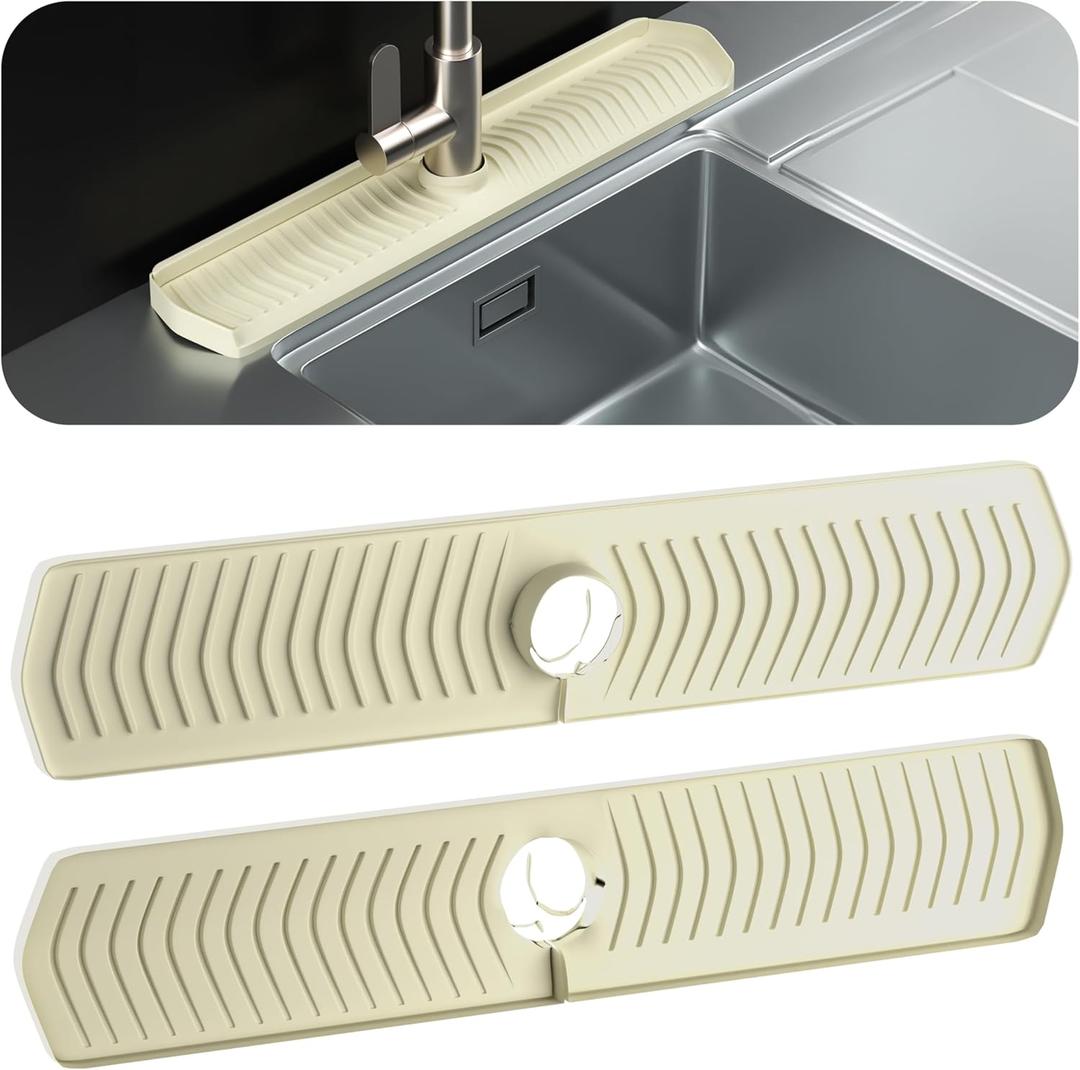 Silicone Kitchen Sink Splash Gaurd, Silicone Faucet splash gaurd, Longer Faucet Mat for Kitchen Sink Water Splash Guard for Kitchen Sink Area, Sink Protectors for kitchen (Beige, 29.9")