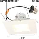 Westinghouse 5247000 14 Watt (100 Watt Equivalent) 5-6-Inch Square Recessed LED Downlight with Color Temperature Selection, Dimmable, Energy Star, Medium Base, White Trim