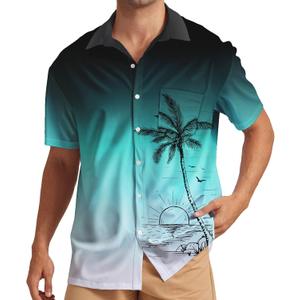 Men's Hawaiian Shirt Short Sleeve Casual Printed Button Down Tropical Shirt Summer Holiday Beach Hawaii Shirts (L)
