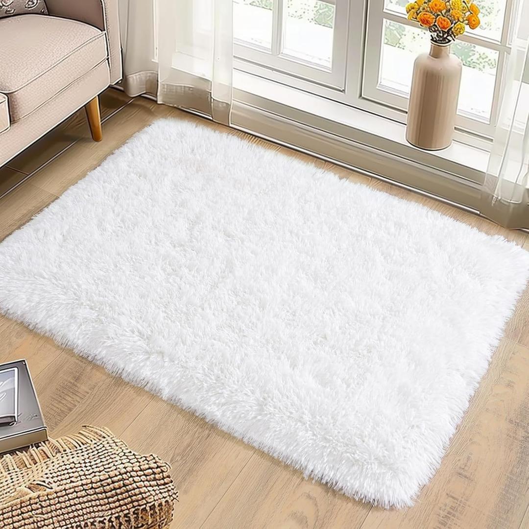 Fluffy Area Rug 48x70 In White