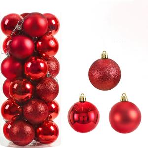 24Pcs Christmas Balls Ornaments for Xmas Tree - Shatterproof Christmas Tree Decorations Medium Hanging Ball Blue 2.5in x 24 Pack, Red