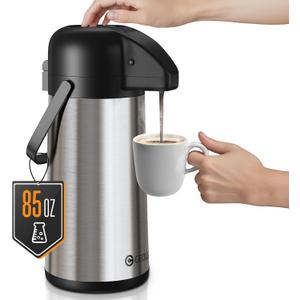 Airpot Coffee Carafe for Keeping Hot - 85 OZ / 2.5L Large Coffee Dispenser with Pump - Insulated Stainless Steel Thermos Urn for Hot Drinks Water Tea Chocolate - Thermal Beverage Dispenser for Parties (85 Ounces)