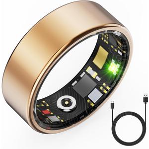 HitTopss Smart Ring, Fitness Tracking Smart Ring with Calories/Heart Rate/Blood Oxygen/Sleep Monitoring, IP68 Waterproof, No APP Subscription (Gold, Size 8)