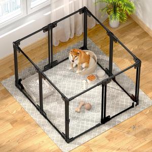 Clear Acrylic Dog Playpen with Door | 35x35x25 Inch Adjustable Pet Playpen | Instant Setup Indoor Dog Pen for Small/Medium Dogs | Hexagon, Octagon Configurations (Black, 8)