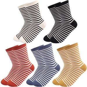 5 Pairs Retro Striped Crew Socks Cute Casual Quarter Socks for Women Girls, Size: 5.5-9