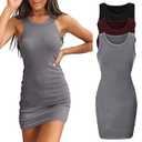 Chongbaijia 1 Pack Summer Dresses for Women 2026 Ribbed Crewneck Tank Top Dress Sleeveless Sundress Basic Bodycon Mini Dress,  Gray, S